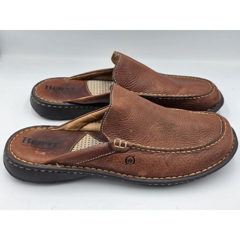 Vintage Y2K Born Mens Brown Leather Mules Slip On Clogs Moc Toe Shoes Size 13